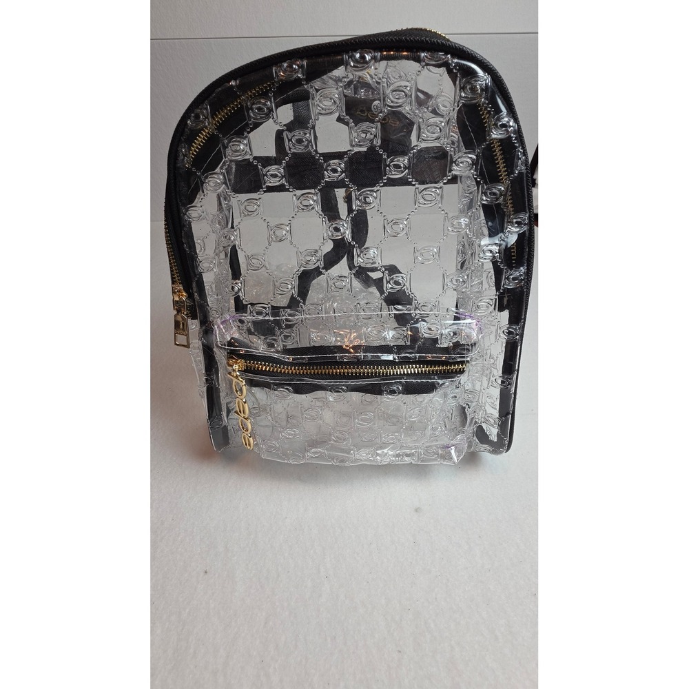 Bebe Caitlin Clear Mini Backpack Embossed Logo Transparent Bag Black Trim NWT